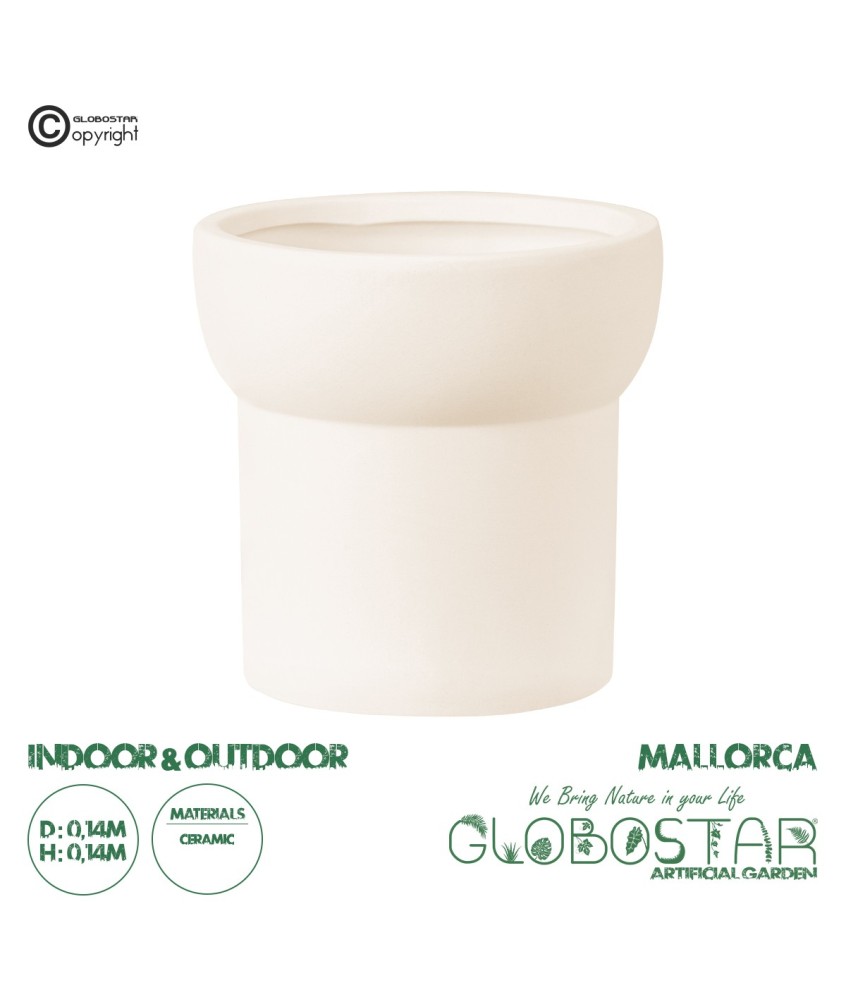 GloboStar® Artificial Garden MALLORCA 20449 Πήλινο Κεραμικό Κασπώ Γλάστρα - Flower Pot Μπεζ Φ14cm x Υ14cm